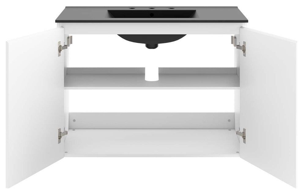 Sink Vanity Cabinet, Wall Mount, Black White, Ceramic, Modern, Hotel Bathroom