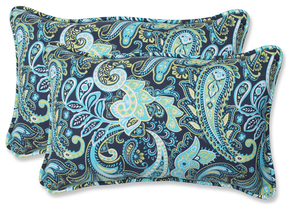 Pretty Paisley Navy Rectangular Throw Pillow, Set of 2