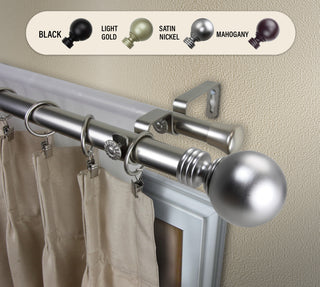 Globe Double Curtain Rod, Satin Nickel, 120-170"