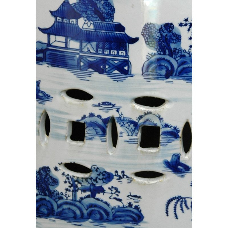 18" Square Landscape Blue and White Porcelain Garden Stool