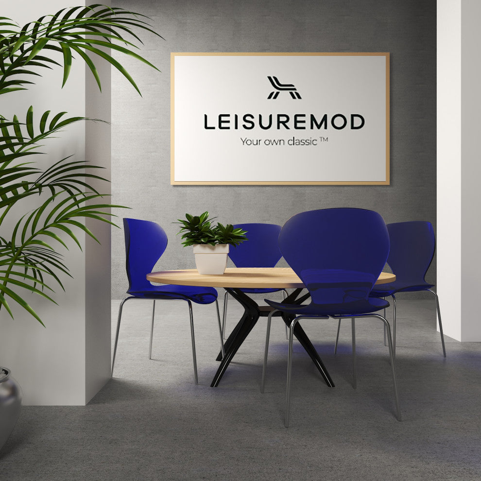 LeisureMod Modern Oyster Transparent Side Chair, Set of 4 Transparent Blue