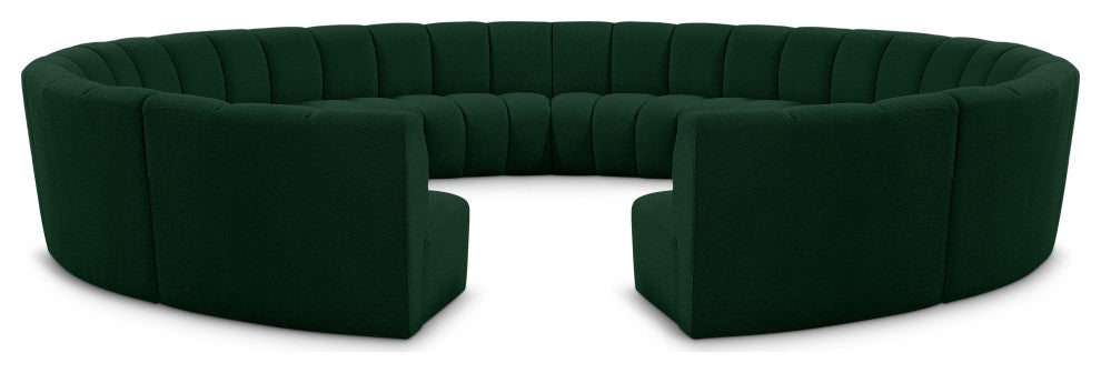 Infinity Black Boucle Fabric Upholstered Arc Shaped Modular Sectional, Green, 12-Piece, Arc-Shaped