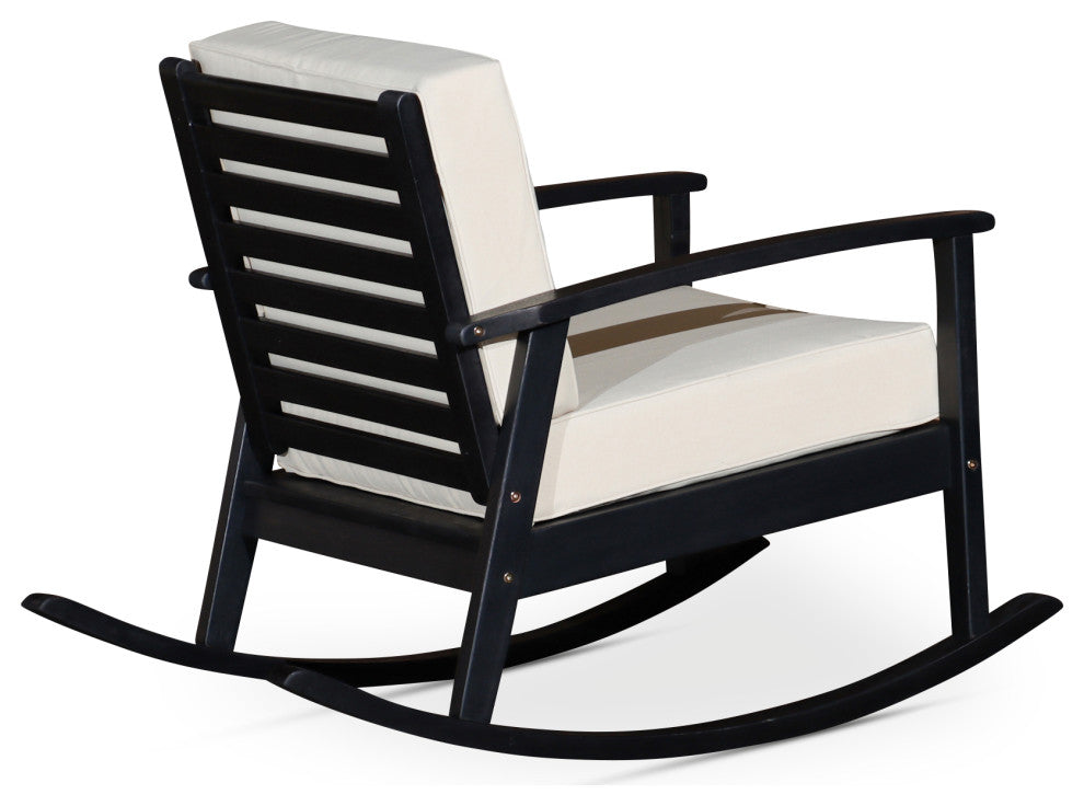 DTY Outdoor Living Longs Peak Eucalyptus Rocker w/ Cushions, Espresso, Navy