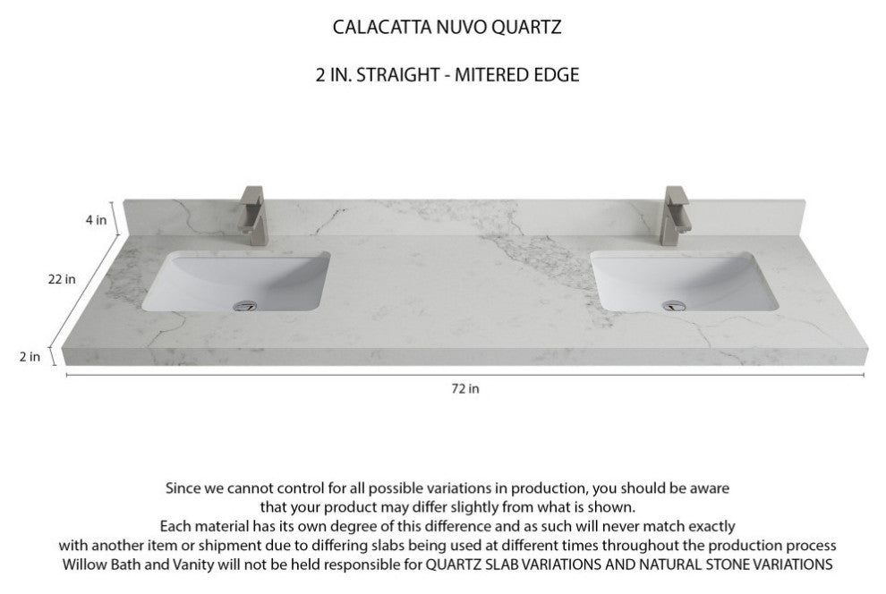 Malibu 72 Double Sink Bath Vanity in White  2" Calacatta Nuvo
