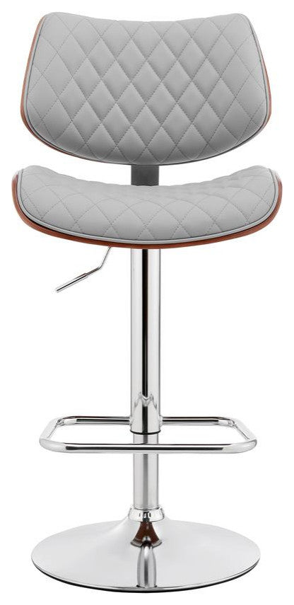 Leland Adjustable Gray Faux Leather and Chrome Finish Bar Stool