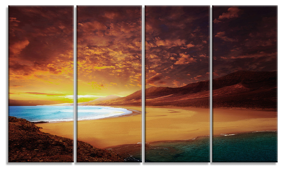 Cofete Beach Fuerteventura, Landscape Canvas Art Print, 48"x28", 4 Panels