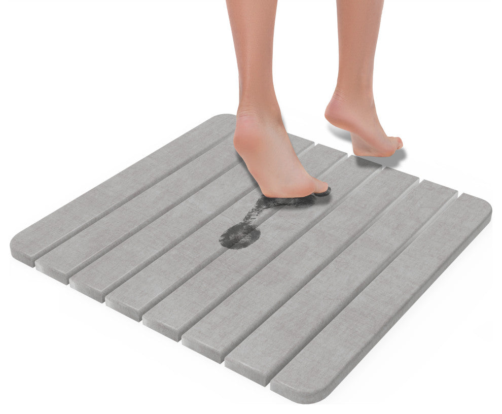 CastelloUSA Diatomite Quick-Dry Stone Bath Mat, 16"x12", Small, Gray