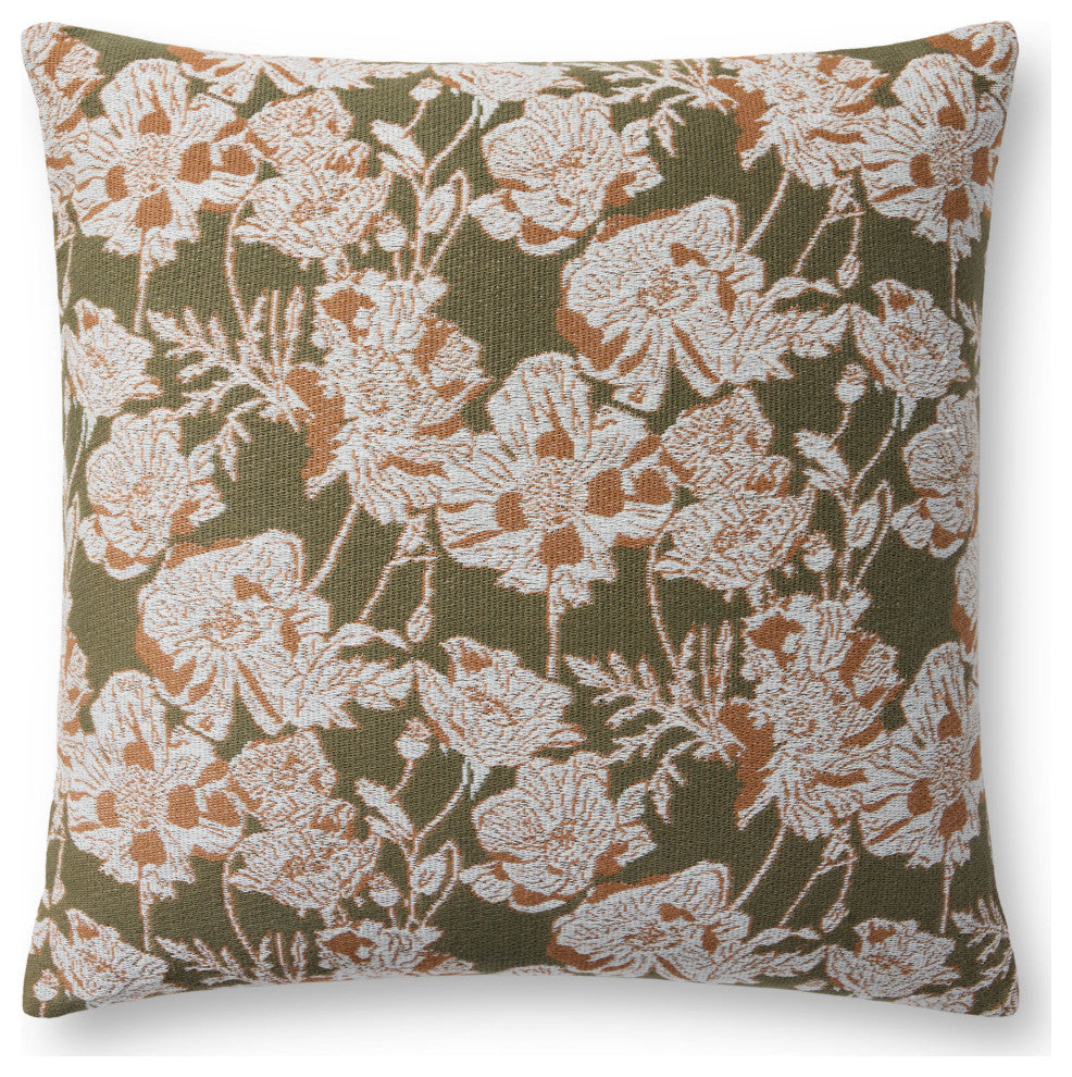 Chris Loves Julia x Loloi Matilda Olive /Orange 18'' x 18'' Cover, Poly Pillow