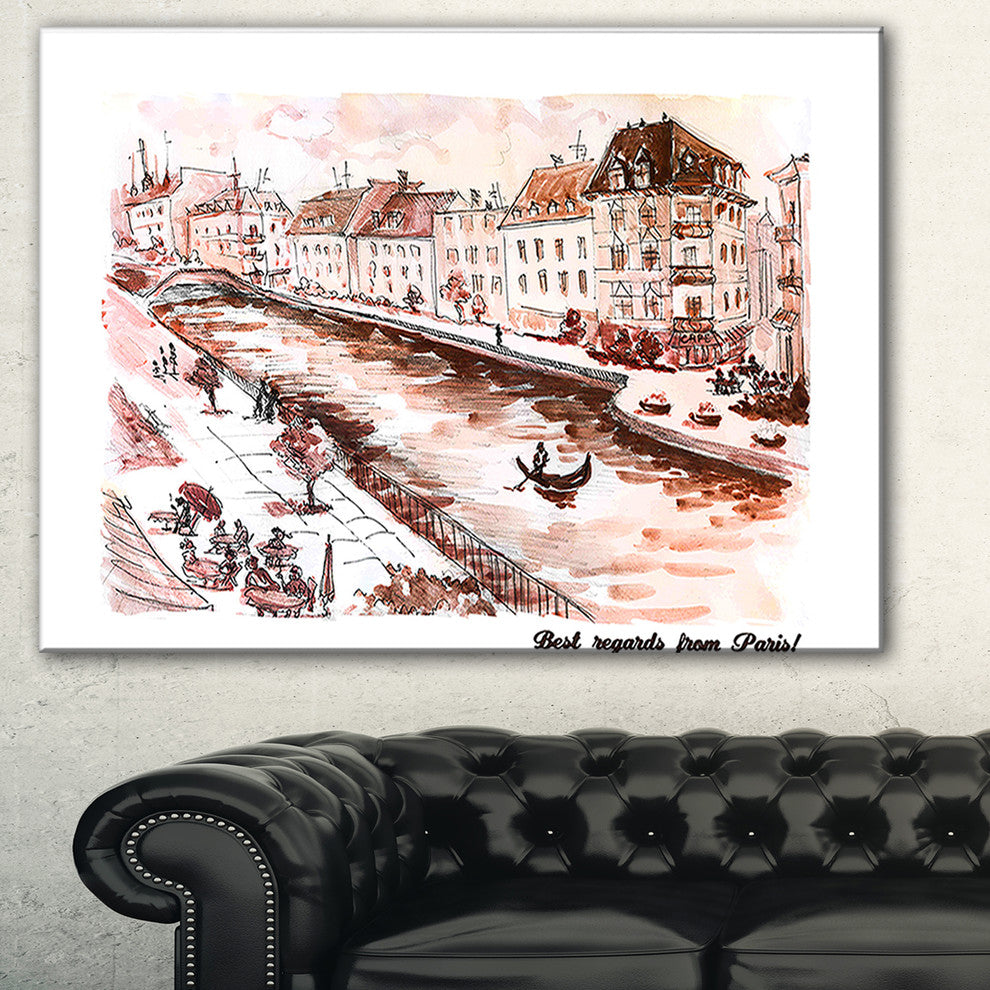 "Sepia Hand-Drawn Sketch of Paris" Canvas Print, 32"x16"