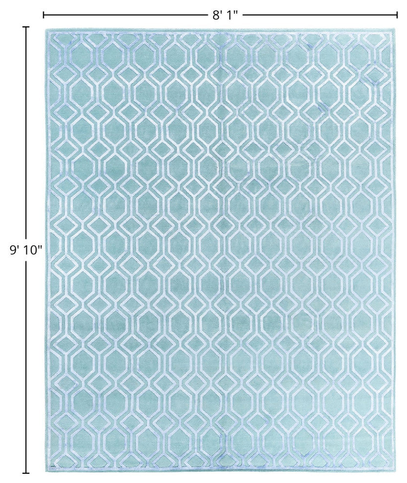 Modern One-of-a-Kind Handmade Area Rug Green, 8' 1" x 9' 10"