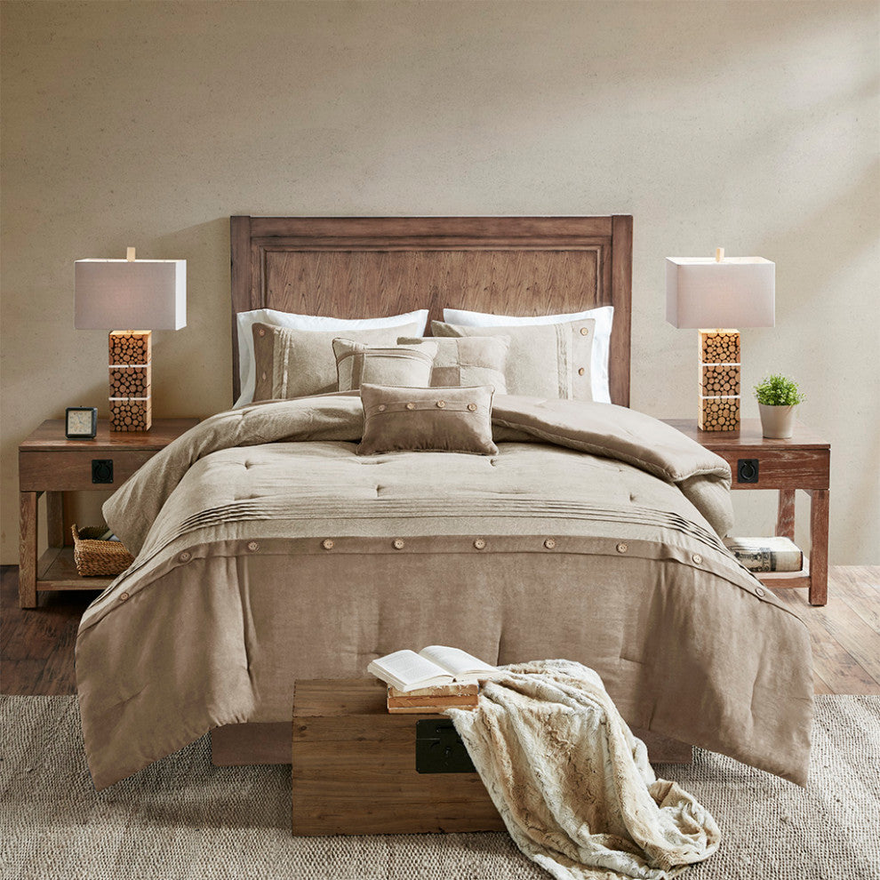 Madison Park Boone Lodge Cabin Microsuede 7-Piece Comforter Set, Taupe, Queen