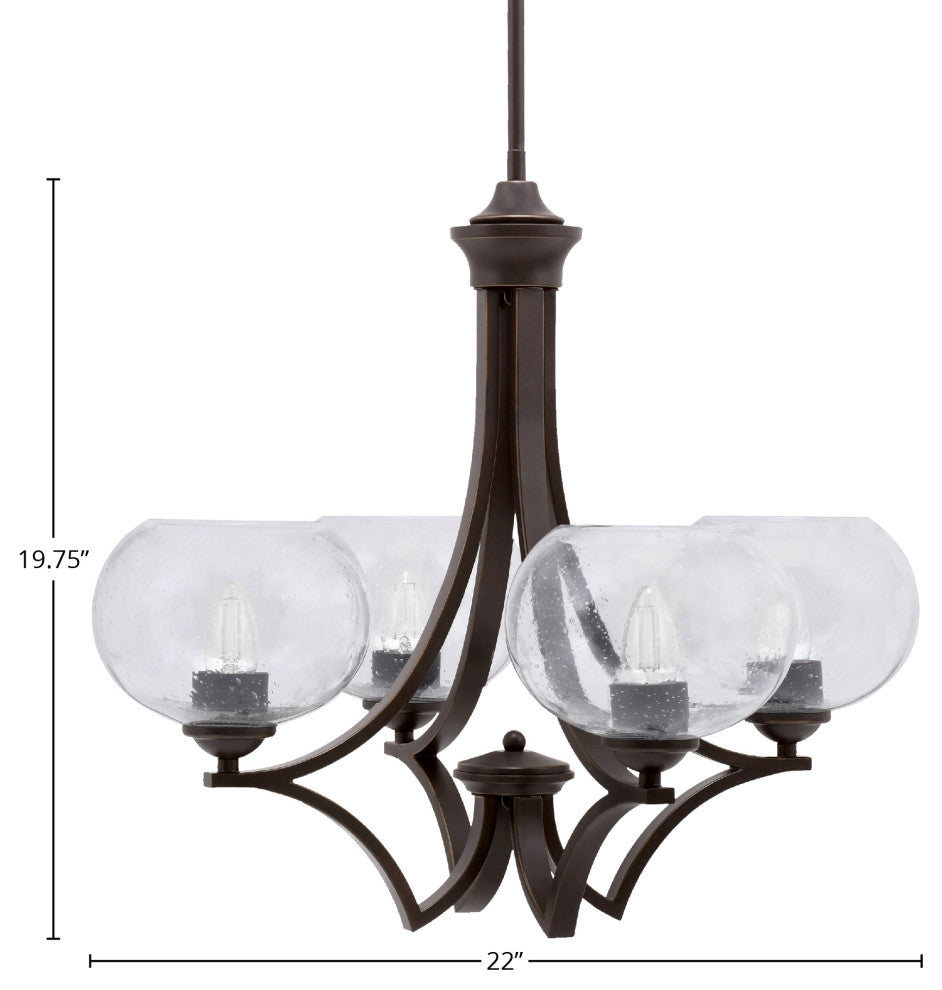 Zilo Uplight, 4 Light, Chandelier, Dark Granite Finish, 7" Clear Bubble Glass