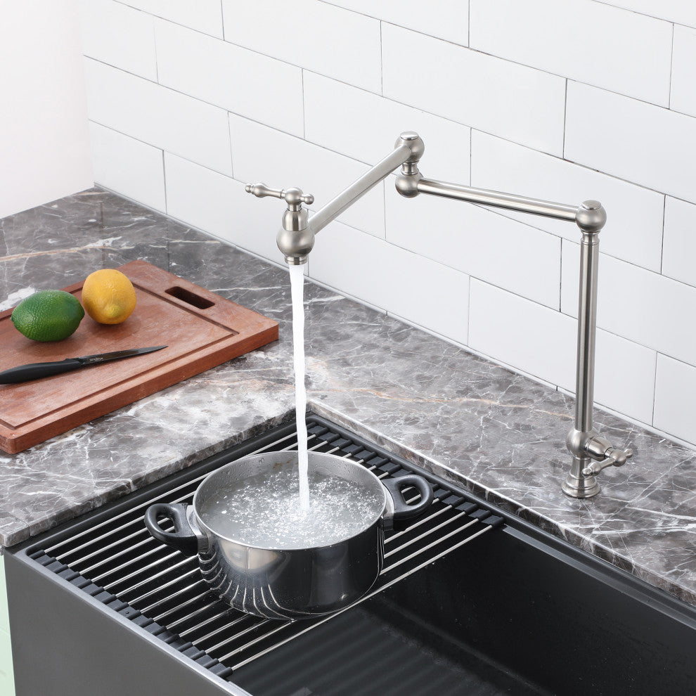 Deck-Mounted Double Handle Pot Filler Kitchen Faucet Stove Faucet, Brushed Nickel