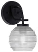 Cavella 1 Light Wall Sconce, Matte Black Finish, 6" Clear Ribbed Glass
