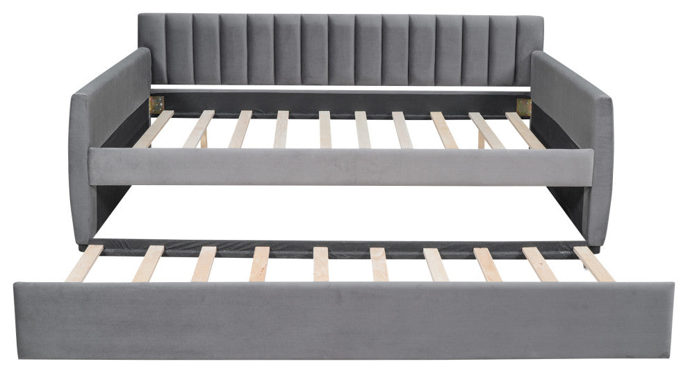 Gewnee Full Size Upholstered daybed with Trundle and Wood Slat Support