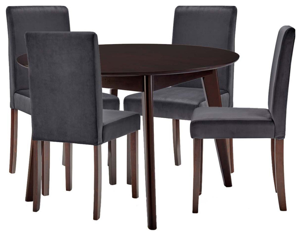 Side Chair and Table Set, Velvet, Drak Brown Gray, Cafe Bistro Restaurant