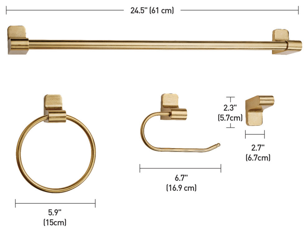 Positano 4-Piece Matte Brass Bathroom Hardware Accessory Kit