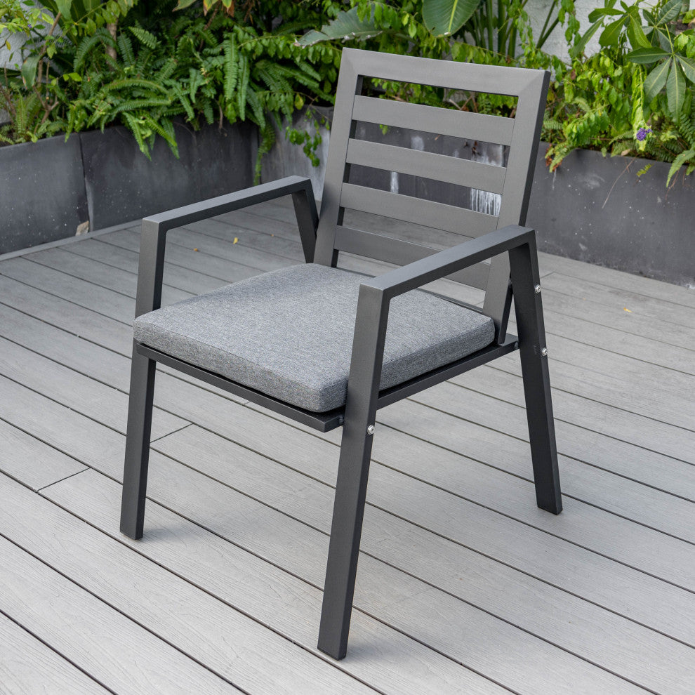 LeisureMod Chelsea Patio Dining Chair, Aluminum With Cushions Set of 2, Black
