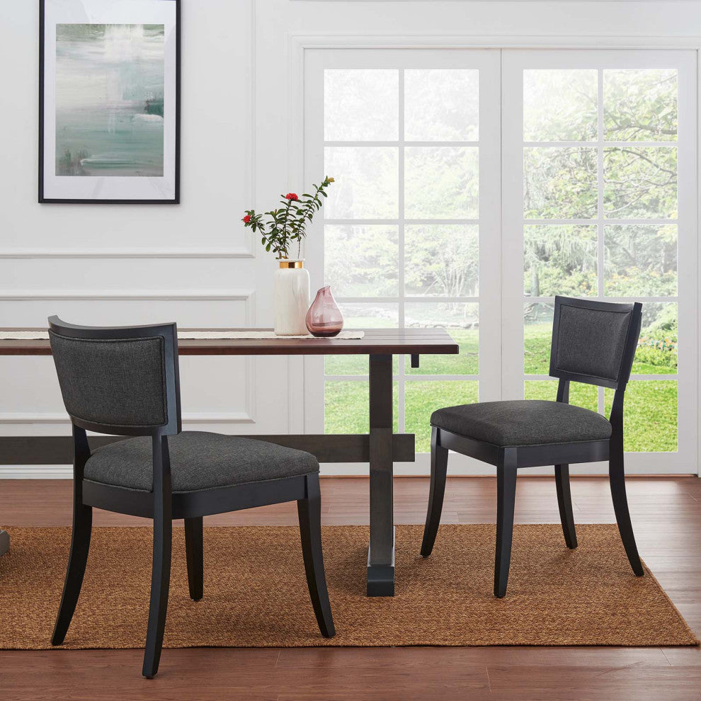Pristine Upholstered Fabric Dining Chairs, Set of 2, Gray