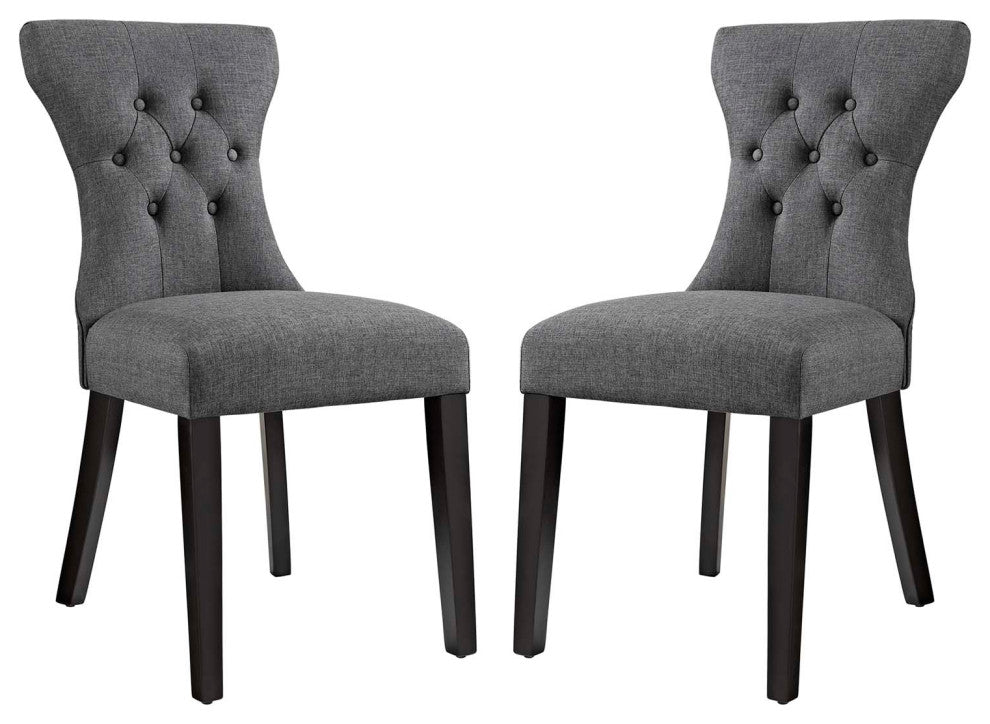 Gray Silhouette Dining Side Chairs Upholstered Fabric Set of 2