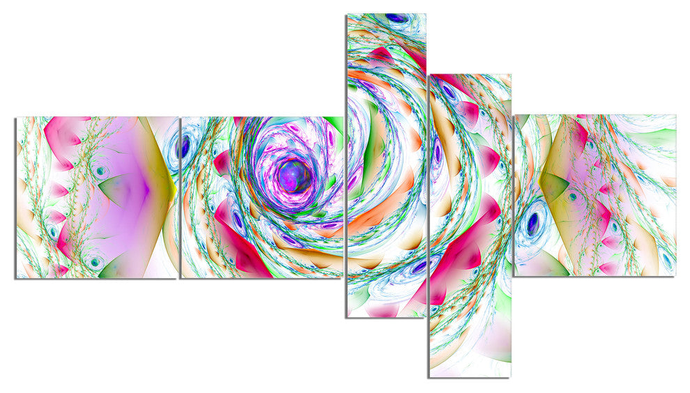 Multi Color Exotic Flower Whirlpool, Floral Canvas Art Print, 60"x32", 5 panels