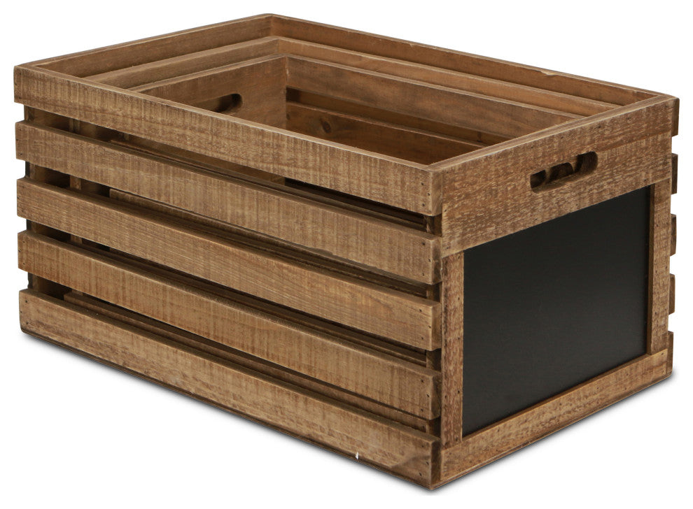 Set Of 3 Wood Slat Crate