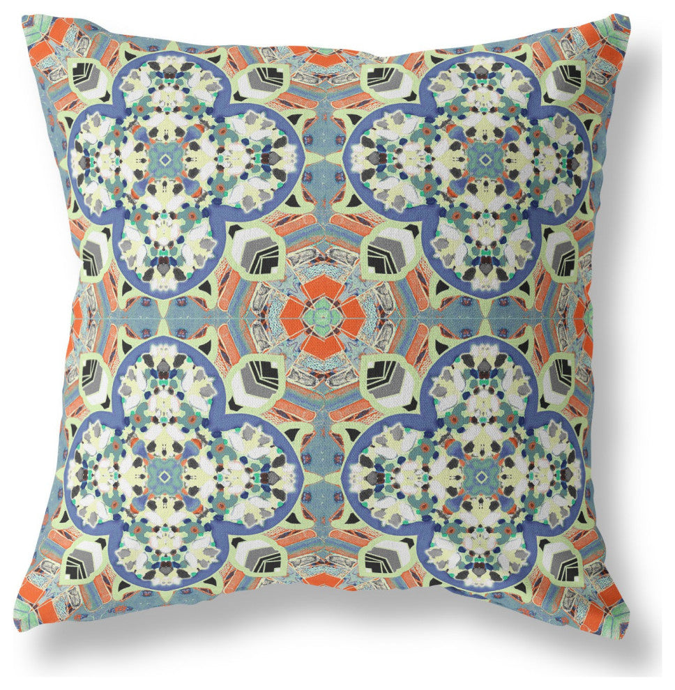 18" Blue Cream Cloverleaf Boho Suede Throw Pillow