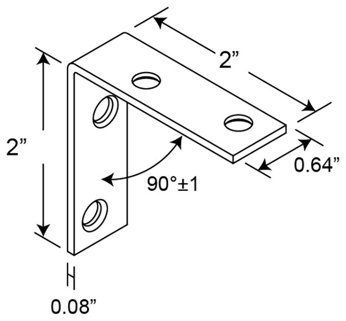Corner Bracket, 2", Steel Construction, Galvanized Finish, L-Angle, 4Pack