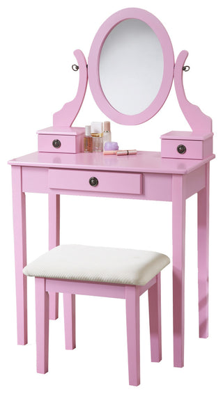Gewnee Moniys Wood Moniya Makeup Vanity Table And Stool Set, Pink