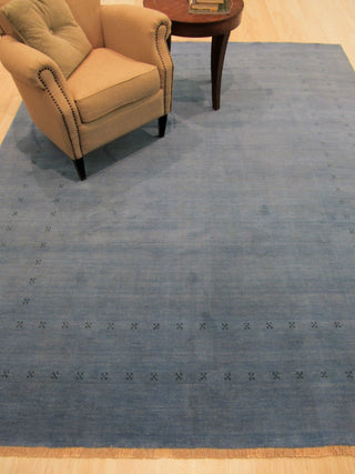 EORC Handmade Wool Blue Traditional Solid Lori Baft Rug, Rectangular 10'x14'