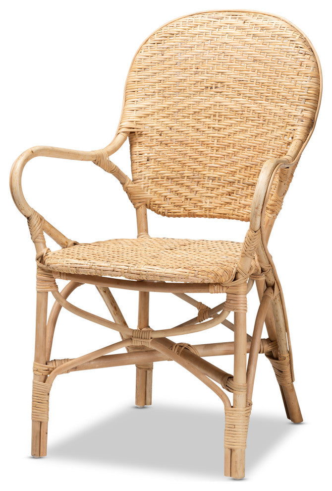 Ledell Modern Bohemian Natural Brown Finished Rattan Dining Chair