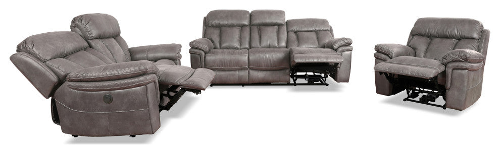 Estelle Power Reclining 3 Piece Living room Set, Gunmetal Fabric