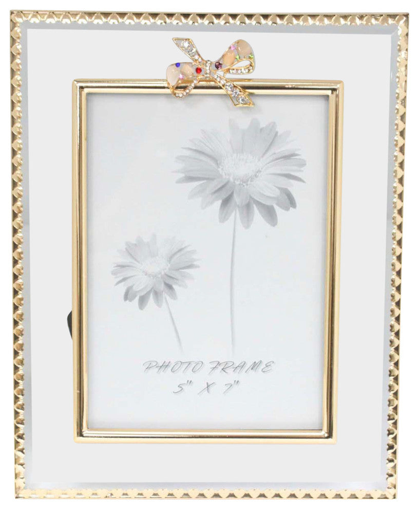 Glitzy Ribbon Crystal Photo Picture Frame, 5"x7"