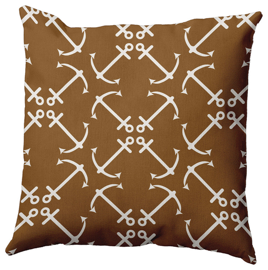 18" x 18" Anchors Up Decorative Indoor Pillow, Brown