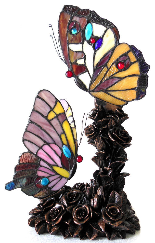 EDITH 1 Tiffany-style 2 Light Butterfly Table Lamp 10inches Wide