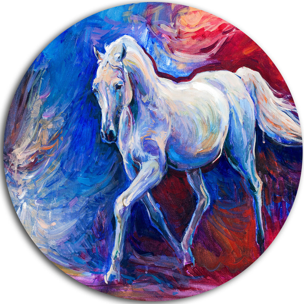 Blue Horse, Animal Round Metal Wall Art, 11"