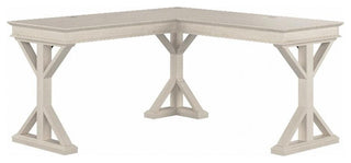 Bowery Hill 60W Farmhouse L Shaped Desk in Linen White Oak - Engineered Wood