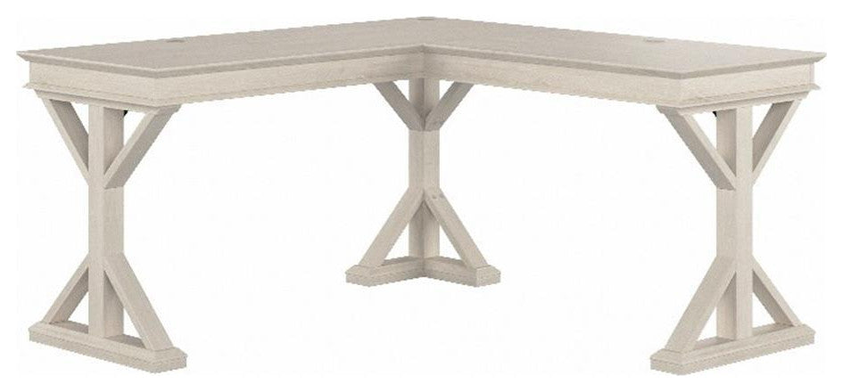 Bowery Hill 60W Farmhouse L Shaped Desk in Linen White Oak - Engineered Wood