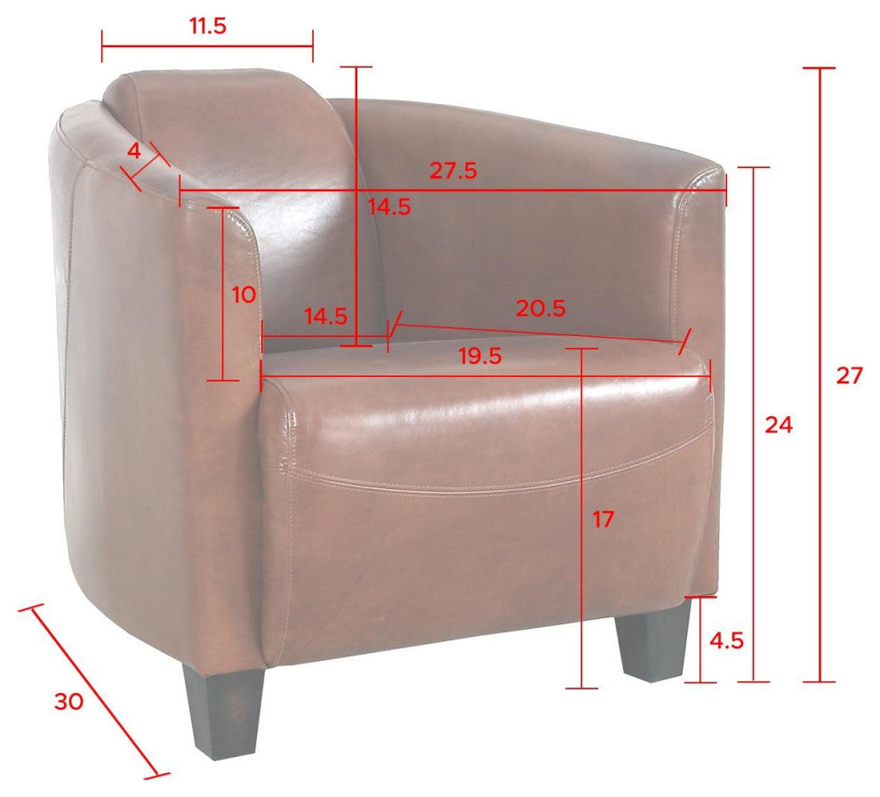 Pasargad Home Madison Top Grain Leather Upholstered Armchair, Brown