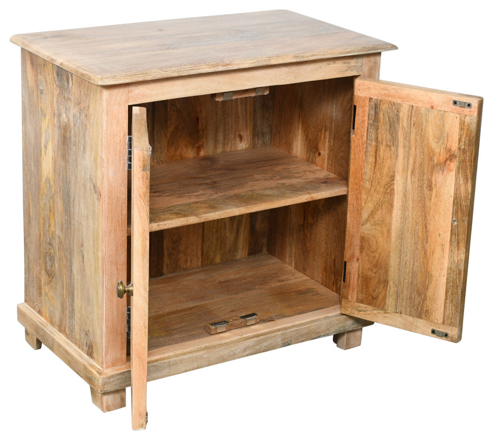 Jenna 2-Door Solid Wood Nightstand, Natural Finish