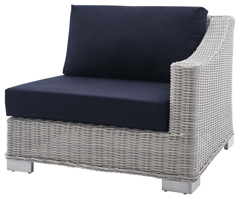Lounge Sectional Sofa Set, Rattan, Wicker, Gray Blue Navy, Modern, Outdoor