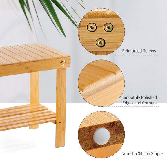 Bamboo Rectangle Deluxe Spa Bench Seat 17" With Shelf Shower Bathroom and More