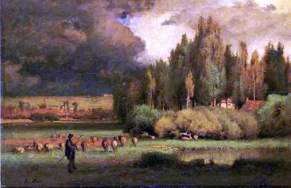 George Inness Shepherd in a Landscape, 18"x27" Wall Decal