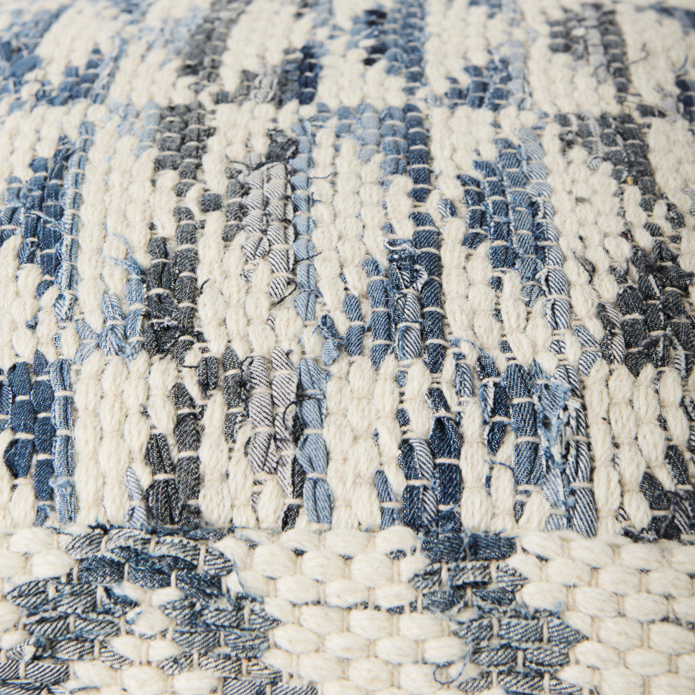 Eshana 16Lx16Wx16H Cream Wool and Denim Patterned Pouf