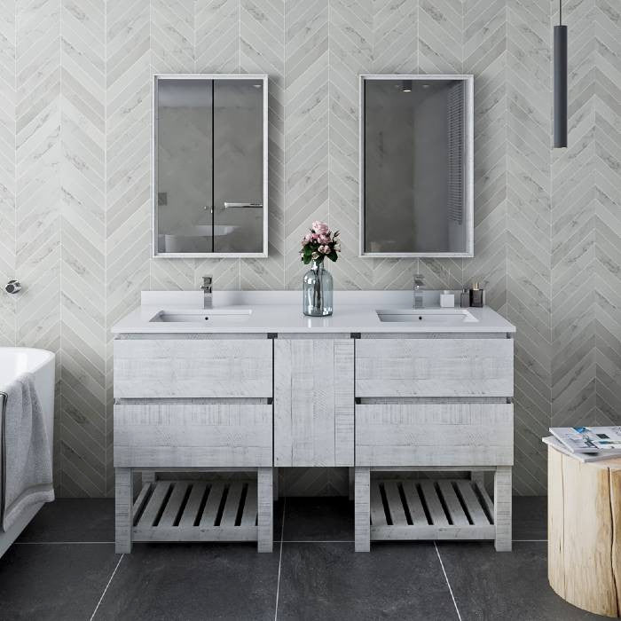 Fresca Formosa Modern 60" Rustic White Open Bottom Double Sink Vanity Set