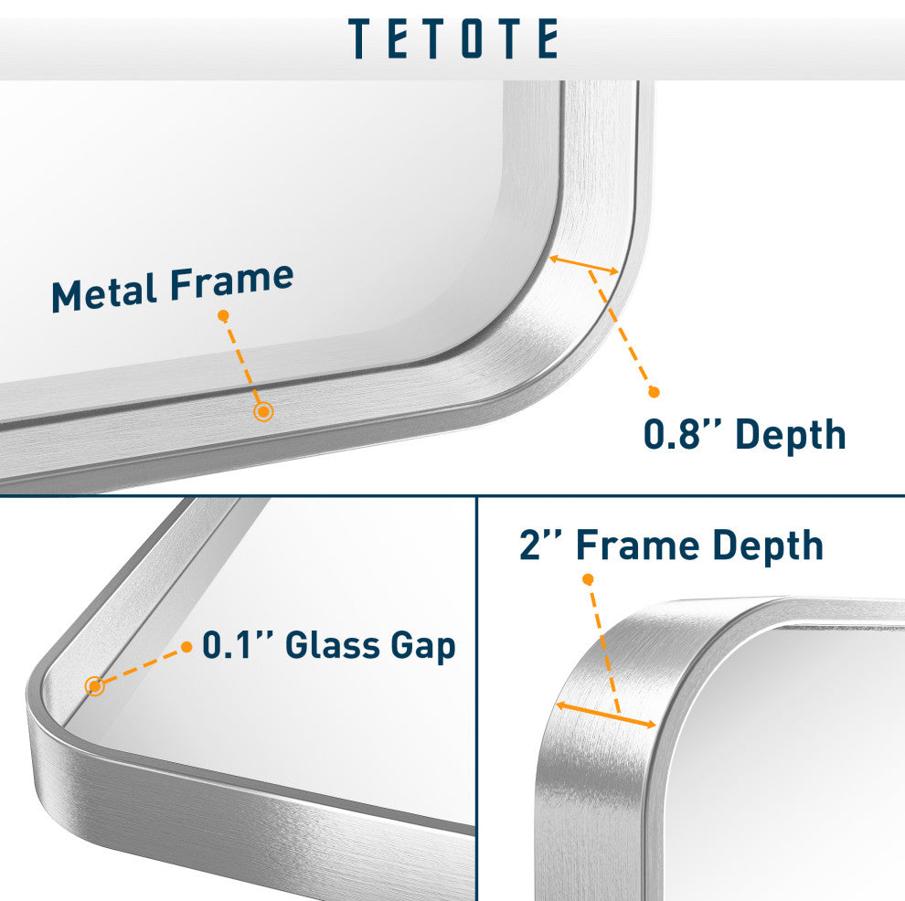 Metal Frame Decorative Rectangular Wall Mount Mirror, Sliver, 30"x36"