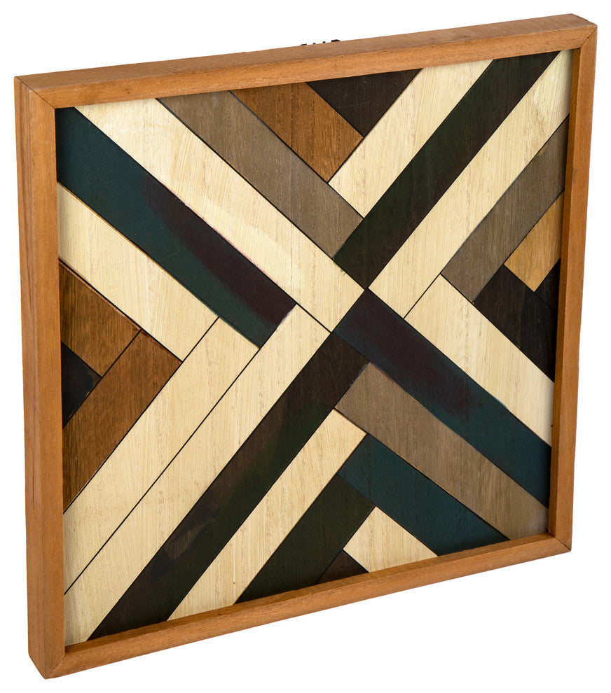 Geometric Distressed Wooden Wall Art, 14"x14", Multicolor