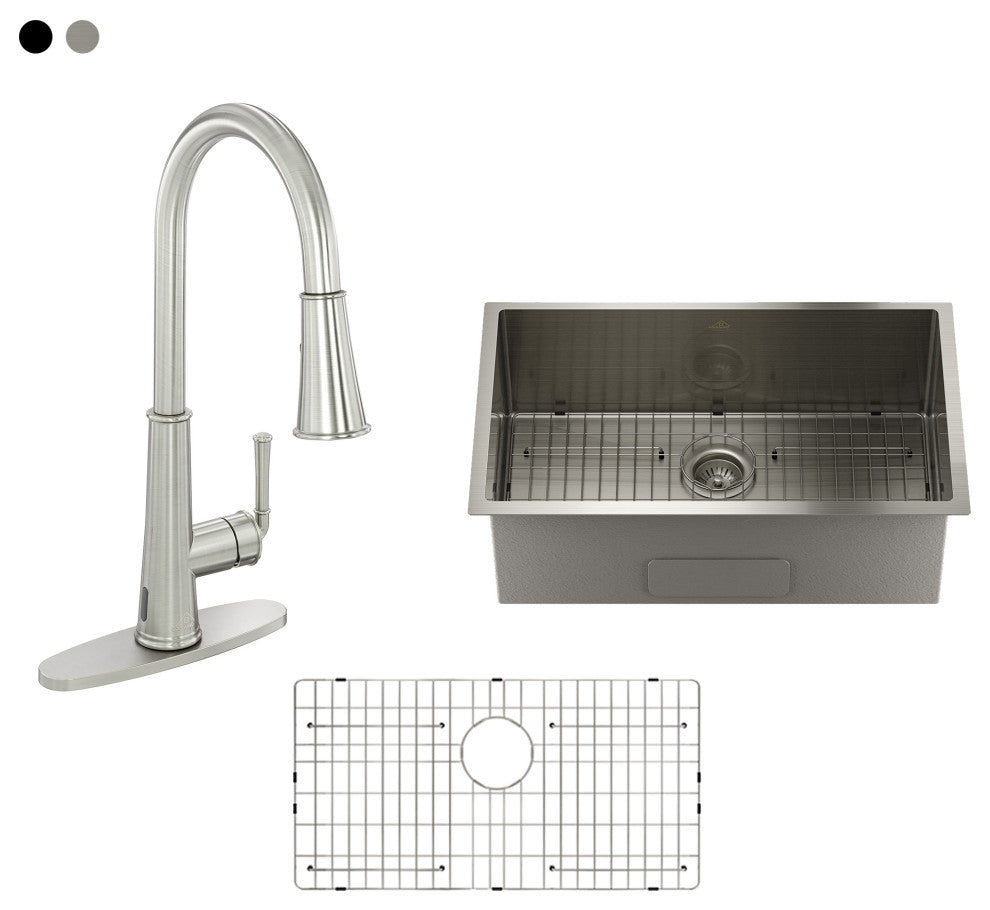 32in Stainless Steel Single Bowl Undermount Workstation Kitchen Sink and Faucet, Brushed Nickel