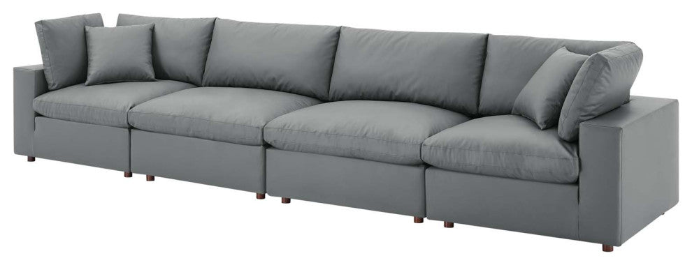 Sofa, Faux Vegan Leather, Gray, Modern, Living Lounge Hotel Hospitality