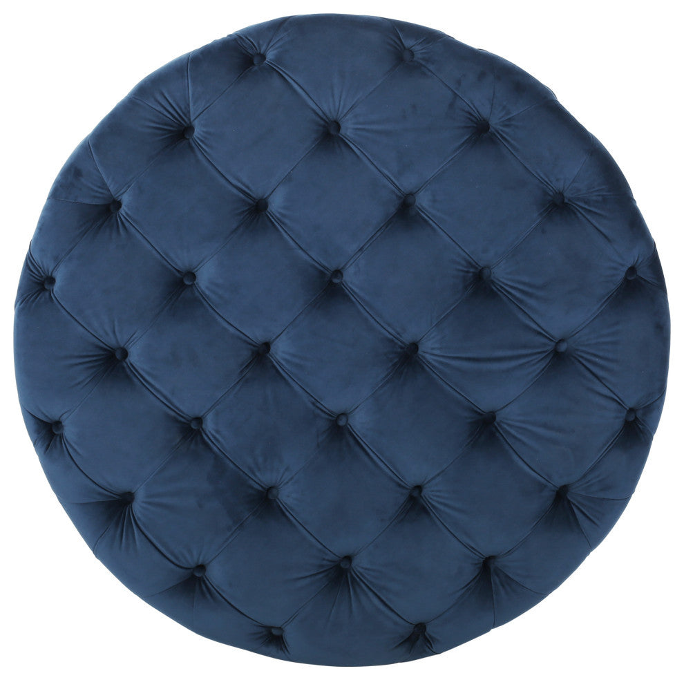 GDF Studio Limosa Round Tufted Velvet Ottoman, Blue
